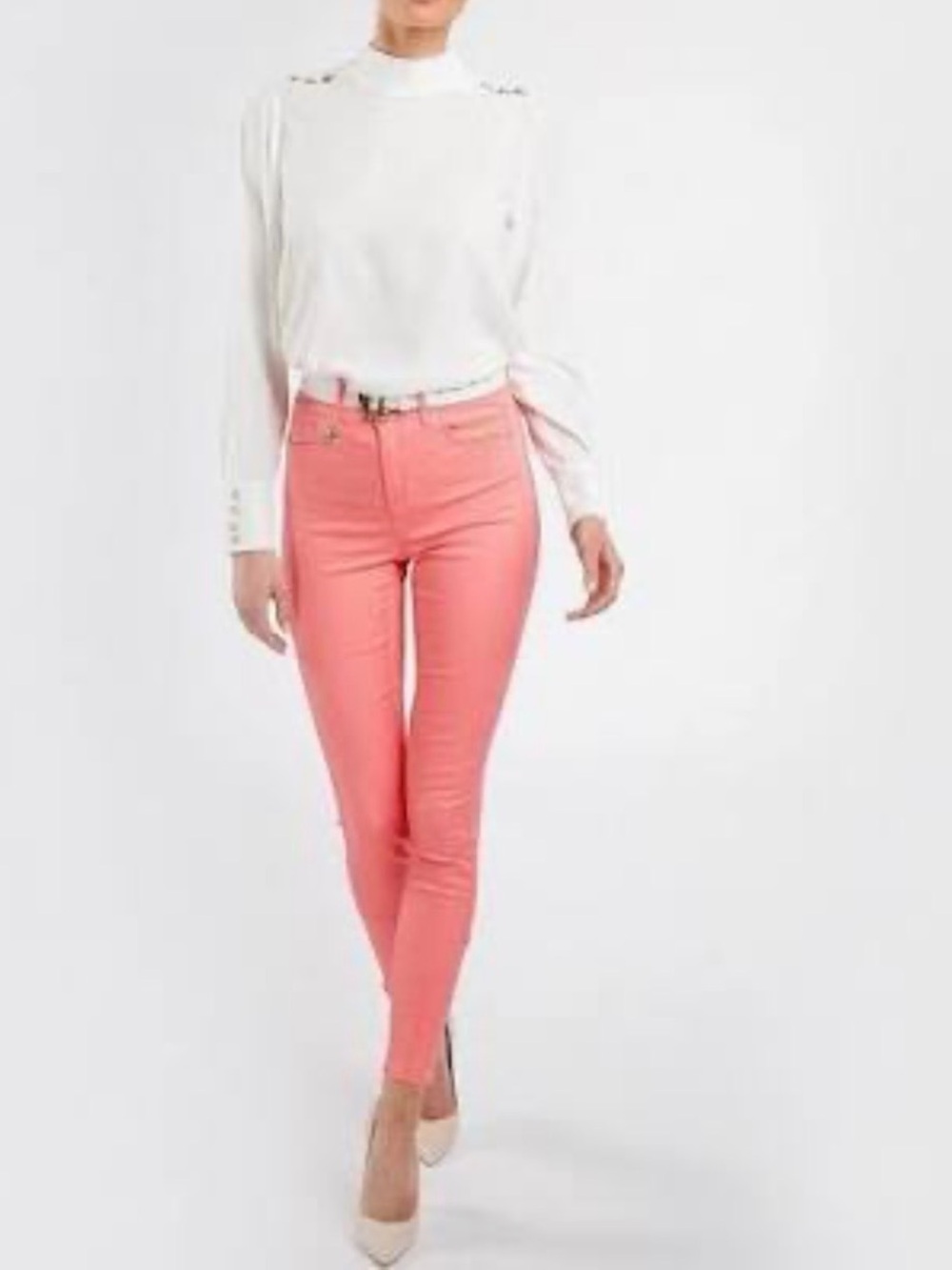 High-Rise Slim Fit Jodhpur Jeans in Coral Pink